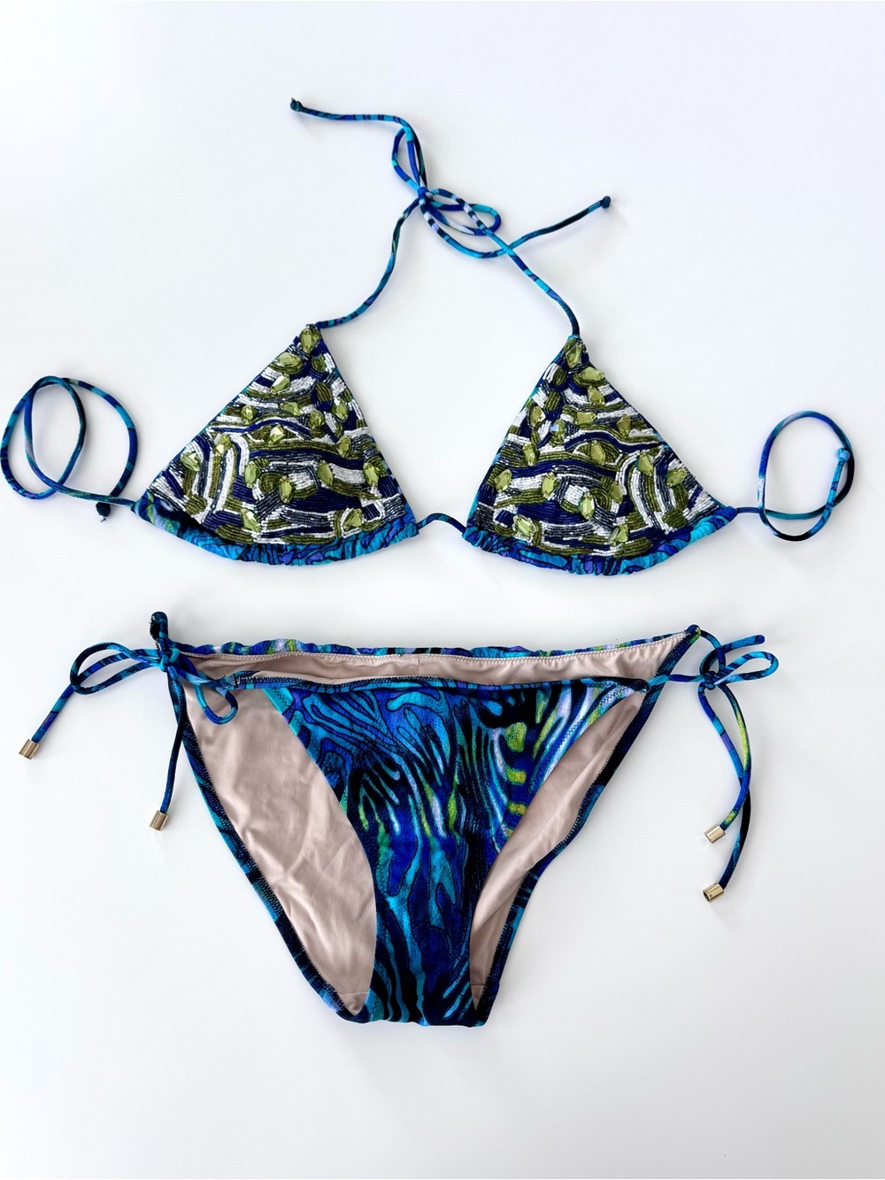 Victoria’s Secret Y2K Beaded Women’s Triangle Bikini Tie-Side Set Size L